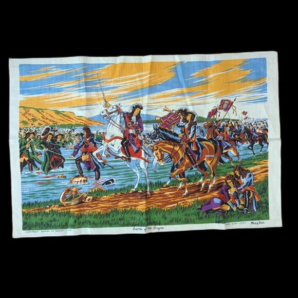 Vintage Tea Towel Battle of the Boyne Irish linen William of Orange Ireland - Picture 1 of 10